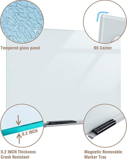 Mifuro Magnetic Glass Whiteboard，72"x48" Wall Mounted Frameless Dry Erase Board for Office, Home & School White