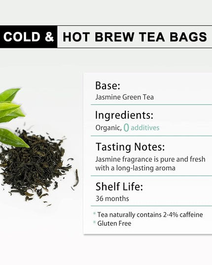 RIANTEA Organic Jasmine Green Tea Bags 100% Natural Whole Leaf Low Caffeine Cold Brew Tea Bag Non-GMO Premium Green Tea Chinese Tea Bags for Gifts Office Reception (36 Counts)