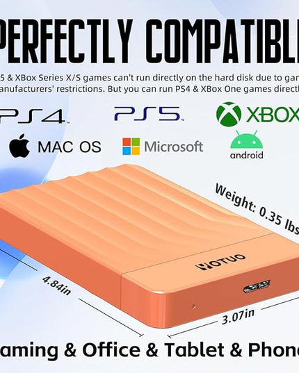 Portable External Hard Drive Storage Expansion Mobile HDD USB 3.0 for PC, Mac, Desktop, Laptop, PS4, PS5, Xbox One X/S, Xbox 360, Xbox Series X/S, Office & Game (Orange, 1TB)
