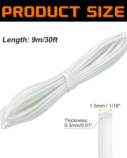 MECCANIXITY 30ft Braided Cable Sleeve, 1/16" ID 200C High Temperature 1500V Fiberglass Wire Insulation Cord Protector Organizer Wires Management for Motor Engine Fuel Line, White