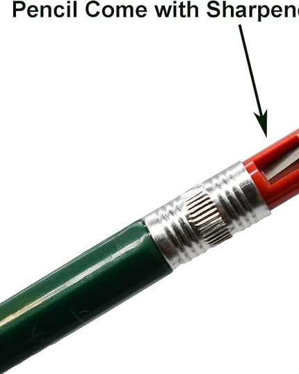 Maydahui 12 PCS Mechanical Pencil with Sharpener Novelty Non Sharpening Automatic Pencil with 12 PCS 2B Lead Refills 2.0 mm Classic Red Green Pole Plastic Simulation Timber for School Writing Drawing