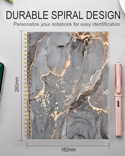 Spiral Journal Notebook for Women,A5 College Ruled Notebooks 6"x 8.4", 120 Pages (60 Sheets) Lined Journal with Premium Thick Paper,Perfect for School Office Home(Luxury Gray Gold Marble)