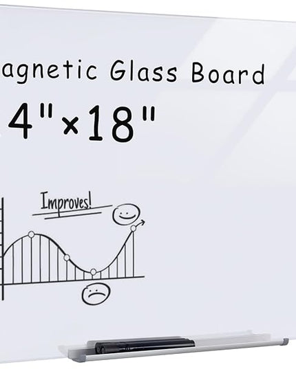 Mifuro Magnetic Glass Whiteboard，24"x18" Wall Mounted Frameless Dry Erase Board for Office, Home & School Ultra White