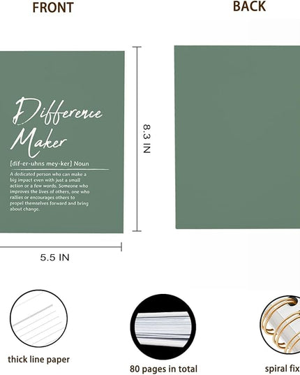 OXW Green Notebooks for Work, Difference Maker Gift Meeting Notebook Journal for Writing, Employee Appreciation Gifts, Thank You Gifts for Women Men Leader Mentor Boss Manager, 5.5"x8.3"
