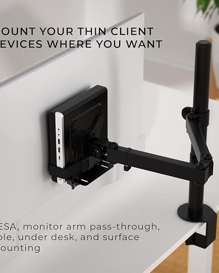 HumanCentric Thin Client Mount Bracket, Mount a Mini PC or Computer to a VESA Monitor Arm or Stand, Pole, or Under Desk or Surface, Devices with 0.65-2.55" in Depth for 75x75 and 100x100mm Patterns