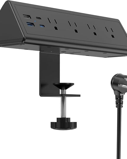 Jgstkcity Desk Clamp Power Strip,20W Fast Charging Station,Surge Protector Nightstand Edge Mount,1875W Extension Cord with Multiple Outlets,2 USB-C,2 USB-A,for Home Office (Black, 6 FT)