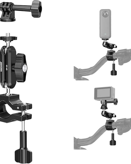 Neewer Action Camera Pole Mount with Two 360° Ball Heads 1/4" Screw Action Camera Adapter, Holder Clamp for Motorcycle Bike Handlebar, Compatible with GoPro Hero13 12 11 10 9 Max360 Insta360 DJI Osmo