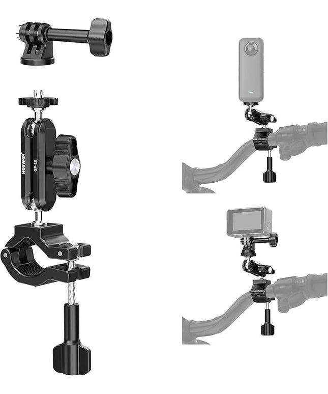 Neewer Action Camera Pole Mount with Two 360° Ball Heads 1/4" Screw Action Camera Adapter, Holder Clamp for Motorcycle Bike Handlebar, Compatible with GoPro Hero13 12 11 10 9 Max360 Insta360 DJI Osmo