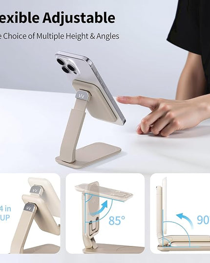 iWALK Magnetic Cell Phone Stand for Desk, Angle and Height Adjustable Mobile Phone Holder, Foldable Magnet Stand for iPhone 17 16 15 14 13 12 Pro Max and iPad, Cell Phone Holder, Light Brown