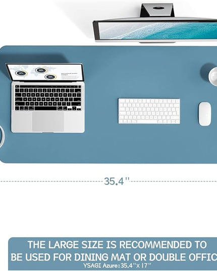 YSAGi Non-Slip Leather Desk Pad L Size, Waterproof Laptop Computer Desk Keyboard Mat, Table Protector Blotter Mat, Large Mouse Pad for Office/Work/Home/Decor(Blue, 35.4" x 17")