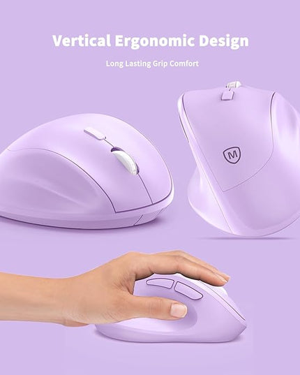 Ergonomic Wireless Mouse with USB Receiver for PC Computer, Laptop and Desktop, Ergo Mouse Vertical with Silent Clicks Long Battery Life, Up to 1600 DPI & 1 AA Battery Powered, Purple