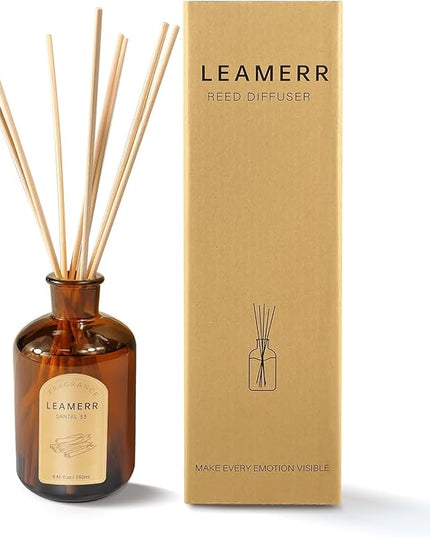 LEAMERR Premium Reed Diffuser Set - 8.8 oz (250 ml) Bedroom Bathroom Living Room Home Fragrance Products SANTAL33 Scent 1 Pack