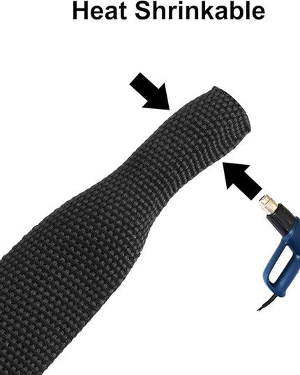 MECCANIXITY Braided Cable Sleeves Heat Shrinkable Fabric Sleeving, 7/8" 26ft Black 2:1 Ratio Heat Shrinkable Cord Protector for Harness Cable, Network Cable Protection, Cable Management