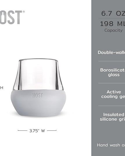 Host Tasting Glass FREEZE, Whiskey Tasting Glasses with Active Cooling Gel, Whiskey Lover Gifts, Gray 6.7oz Set of 2