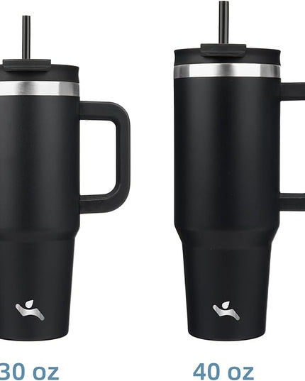 30 oz Tumbler with Handle and 2 Straws,2 in 1 Lid Insulated Water Bottle Stainless Steel Travel Coffee Mug,Black