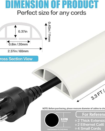 Floor Cord Cover Cable Cavity Self Adhesive Cord Hider Floor Floor Cable Management Power Cord Protector Floor Electric Cord Covers for Offices, Gym, Exhibitions (Beige, 2.36" x 3.3')