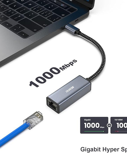 BENFEI 2 Pack USB-C to Ethernet Adapter, USB Type-C (Thunderbolt 3/4) to RJ45 Gigabit Ethernet LAN Network Adapter Compatible with iPhone 15 Pro/Max, MacBook Pro/Air 2023, iPad Pro, iMac, S23, XPS 17