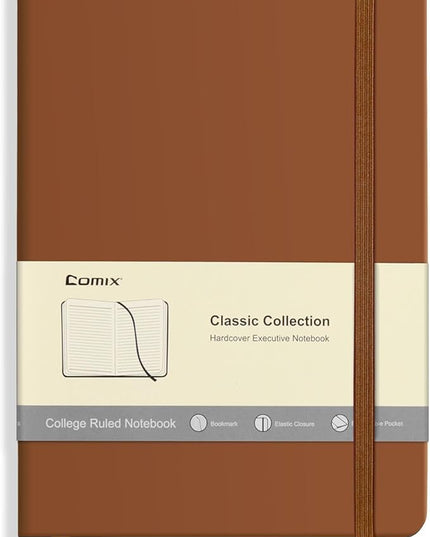 Comix Lined Journal Notebook for Women Men, Journaling Notebooks for Office School Home, Brown, 240 Pages, 5.5" x 8.3", College Ruled, A5, Hardcover