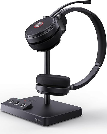 Yealink WH62 Dual UC DECT Wireless Headset, 525 ft Long Range, Work Headphones with Base, 2X Noise Canceling Mic for IP Phone and Computer, Office Headsets Call Control, Ringer,14H Talk Time