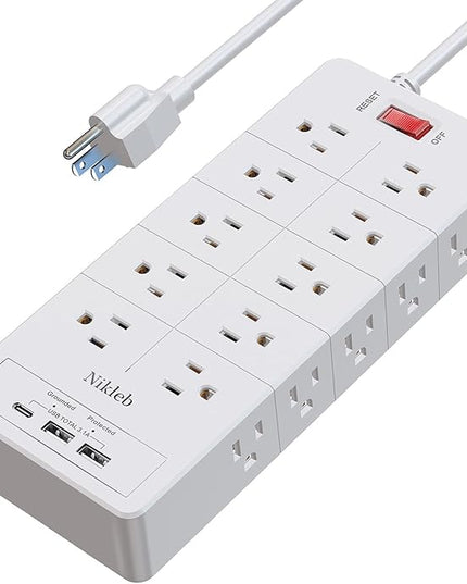 Power Strip Surge Protector 23 in 1, 6ft Extension Cord with 3 USB Ports Smart 3.1A, Multiple Outlet Adapter 20 Outlets, Outlet Extender Cord Organizer for Office, College, Apartment, Gaming Stuff