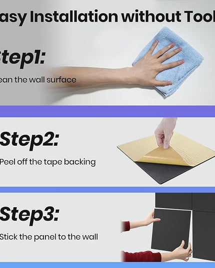 Focusound 18 Pack Sound Proof Panels for Walls, Self-Adhesive Acoustic Panels Sound Absorbing, 12" X 12" X 0.4" High Density Square Soundproof Wall Panels