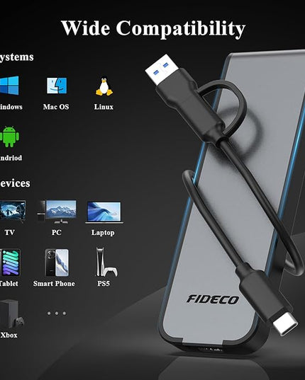 FIDECO M.2 NVMe SSD Enclosure, M.2 NVMe to USB Adapter, USB 3.2 Gen 2 (10Gbps) SSD Reader for M & M+B Key, Sandwich Style Design, Tool-Free Installation, Support UASP and Trim (Grey)