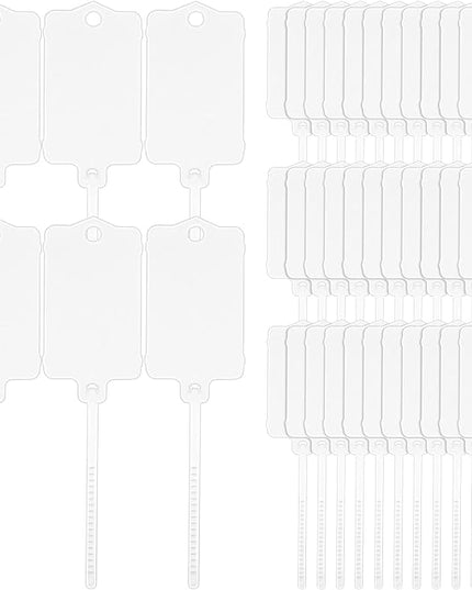 LeonBach 100 PCS Plastic Shipping Tags, 1.46" x 2.48", Waterproof Labels Writable Hanging Tag with Sealing Strap, Shipping Cable Tie Label Tags for Keys Luggage Logistic Inventory Retail (White)