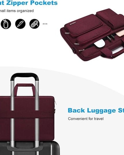 MOSISO Laptop Shoulder Bag 15.6 inch, 15-15.6 inch Computer Bag Compatible with MacBook Pro 16 inch, HP, Dell, Lenovo, Notebook with 2 Raised&1 Flapover&1 Horizontal Pocket&Handle&Belt, Wine Red