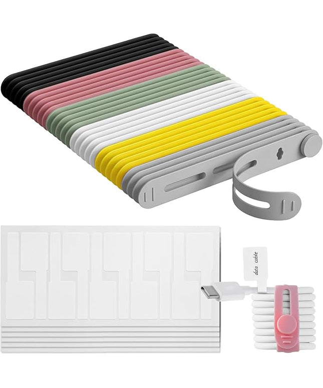 90 Pcs Nylon Cable Labels and Cord Ties Set - 30 Colorful Data Cable Organizer + 60 Identification Wire Labels, Cord Management for Home Office Travel Desk Electronics (Multicolor)