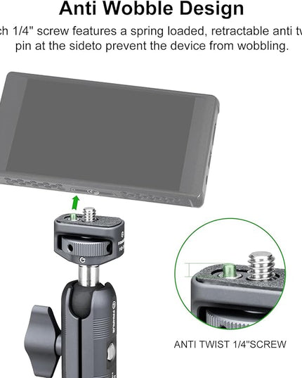 FANAUE Mini Articulating Arm Mount Camera Accessories Compatible with 1/4"-20 to 1/4"-20 Connectors (with Locating Pins) Aluminum-Built Arm Offers Flexibility Connectors