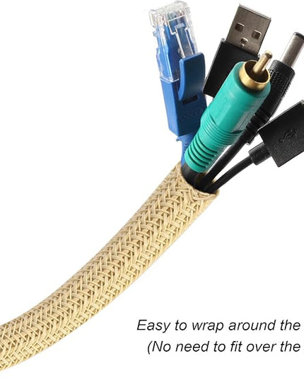 CrocSee 25ft - 1/2 inch Braided Cable Management Sleeve Cord Protector - Self-Wrapping Split Wire Loom for TV/Computer/Home Theater/Engine Bay - Beige