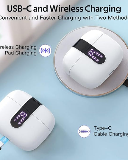 TAGRY 2 Sets X08 White and Purple Bluetooth Headphones True Wireless Earbuds 60H Playback Ear Buds with Wireless Charging Case in-Ear Earbuds with Mic