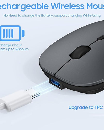 SUNGI Bluetooth Mouse,Wireless Slim Silent Mouse Jiggler Rechargable Mouse for iPad/MacBook/Tablet/PC/iPhone/Cellphone,Gray