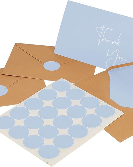 VNS Creations Thank You Cards With Envelopes Bulk Set & Stickers - 100 Pack 4x6 Blank Thank You Notes Bulk Box Set - Large Note Card Small Business, Wedding, Baby Shower & Bridal Shower - Light Blue