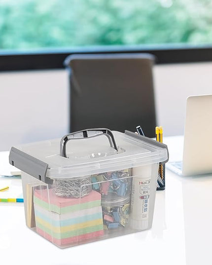 3 L Small Clear Storage Latch Box, 6 Pack Plastic Stackable Organizer Containers with Lids