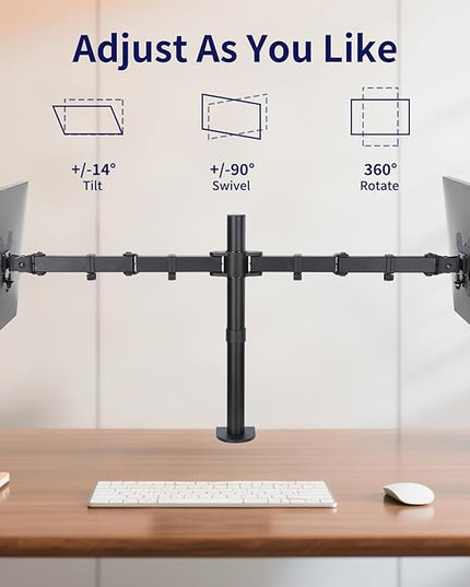 Monitor Desk Mount, Heavy Duty Adjustable Monitor Stand, Arm Desk Mount with C Clamp/Grommet Base (Dual Arms Fit 13"-32")