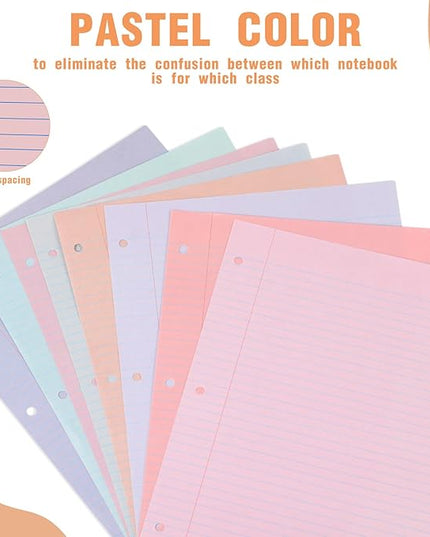 PerKoop 400 Sheets Colored Loose Leaf Paper 8.5" x 11" college ruled Lined 3 Hole Punched notebook Filler Paper for 3 Ring Binders Office School Supplies (Fantasy Color)