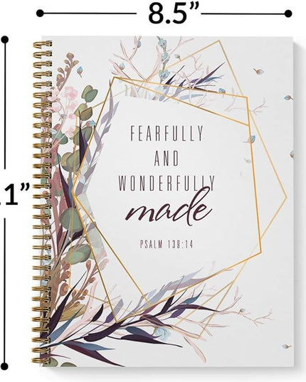 Softcover Wonderfully Made 8.5" x 11" Religious Spiral Notebook/Journal, 120 College Ruled Pages, Durable Gloss Laminated Cover, Gold Wire-o Spiral. Made in the USA