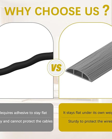 Floor Cord Cover 10FT Cord Covers for Wires on Floor Protect Wires & Prevent Trip Hazards, Easy to Cut for Home, Office, School, Concerts, Cavity W0.6in x H0.32in