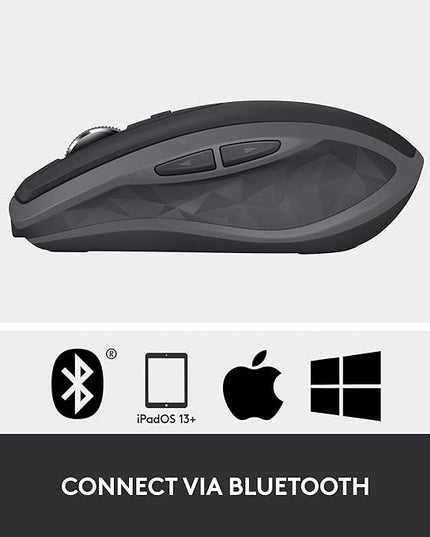 Logitech MX Anywhere 2S Bluetooth Edition Compact Wireless Mouse, No USB Receiver - Use On Any Surface, Hyper-Fast Scrolling, Rechargeable, Control Up to 3 Apple Mac and Windows Computers and Laptops