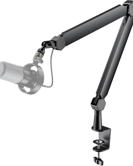 FIFINE Mic Arm Stand, Microphone Boom Arm with Desk Clamp, Cable Channels, 3/8" to 5/8" Threads, Heavy Metal Microphone Stand for Podcast, Vocal Recording, Gaming-BM66 Black