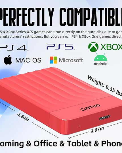 Portable External Hard Drive Storage Expansion Mobile HDD USB 3.0 for PC, Mac, Desktop, Laptop, PS4, PS5, Xbox One X/S, Xbox 360, Xbox Series X/S, Office & Game (Red, 1TB)