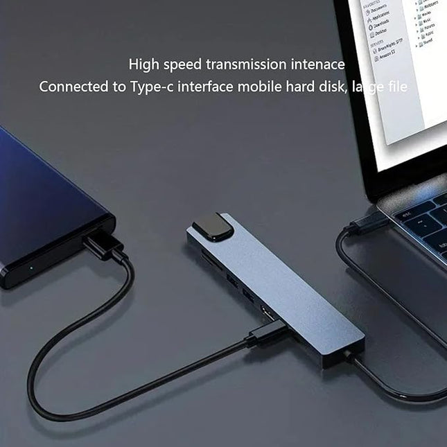 USB C Hub – Type C 8 in 1 Docking Station Adapter | 4K 100Mbps Ethernet USB Card Reader Function Hub | Laptop Tablet Expansion Solution for Office Work Travel and Daily Use
