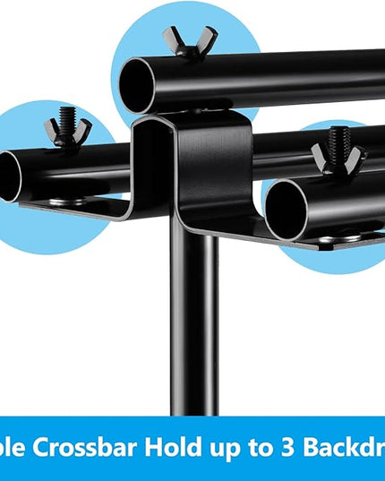 SLOW DOLPHIN Photo Video Studio Triple Crossbar 10 (W) x 8.5 (H) ft Adjustable Photography Backdrop Background Support Stands, with Mounting Bracket and 6 Pcs Spring Clamp, Carry Bag