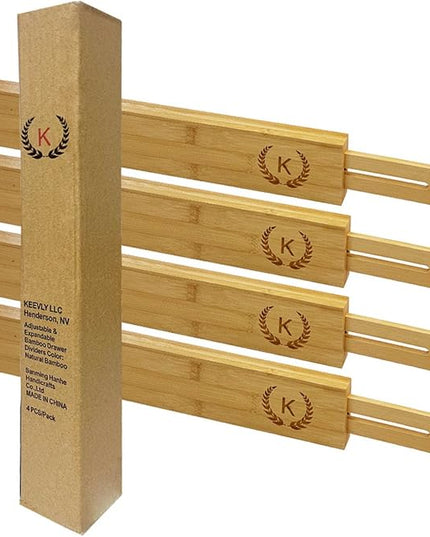 Bamboo Drawer Dividers Organizers 18-21.75 IN - Kitchen Drawer Organizer with Spring Loaded, Expandable Drawer Organization Separators for Kitchen, Bathroom - Pack of 4