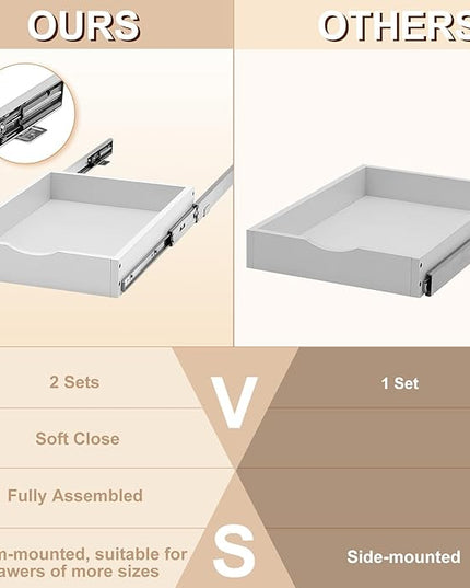 Menkxi 2 Set Pull out Tray Cabinet Organizer Wooden Pull Drawers storage Slide out Pantry Shelf for Base Cabinet Kitchen Gentle Close Fully Assembled Accessories(White,15'' X 21'' X 3'')