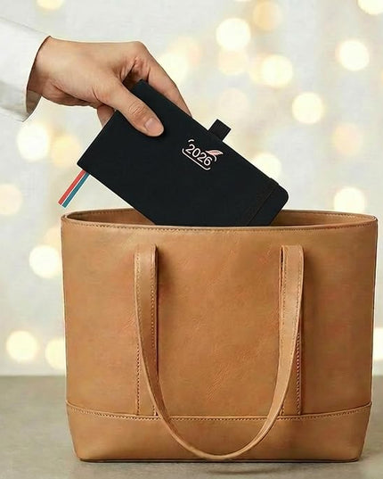 BEZEND Pocket Planner 2026 Weekly and Monthly (6" x 3.75") Small Calendar Book with Daily Vertical Timeslot (Jan-Dec), Equal Space Even Weekend, Work Home Women, PU Leather Hardcover - Black