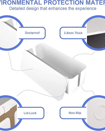 Cable Organizer Box Set of Three, Power Cover Cord Holder Surge Protector for Desk (White)