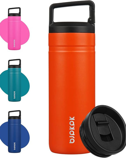 BJPKPK Insulated Water Bottle with 2 Lids,20 oz Double Wall Stainless Steel Vacuum Tumbler Travel Coffee Mug,Wide Mouth Thermal Cup,Orange