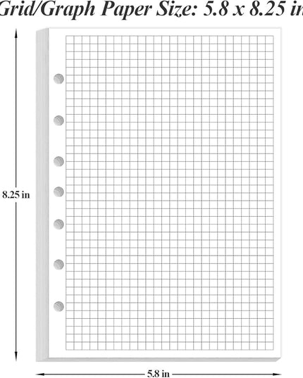 A5 Grid Refill Paper, 7-Hole Graph Paper, 100Sheets / 200Pages Loose-Leaf Grid Paper, 100gsm White Paper, 5.8" x 8.3 "